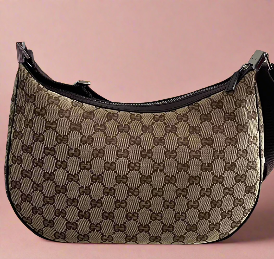 Gucci Vintage GG Half Moon Canvas shoulder bag