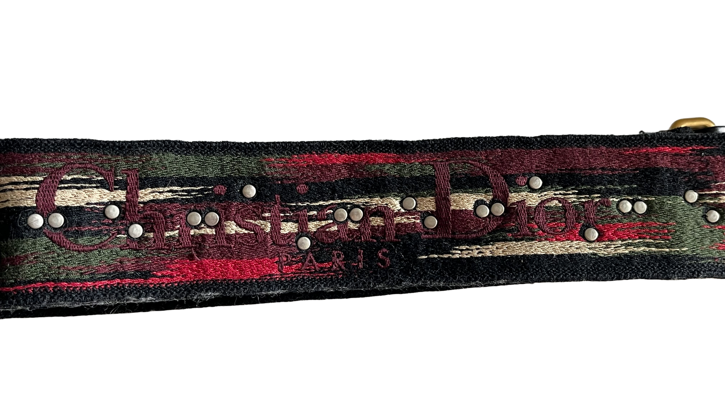 Christian Dior Canvas Embroidered Studded Bohemian Shoulder Strap