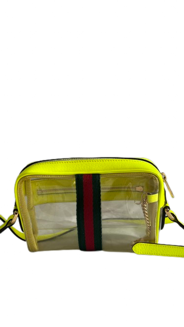 Gucci Ophidia Mini Shoulder Bag Yellow Neon Leather and Clear PVC