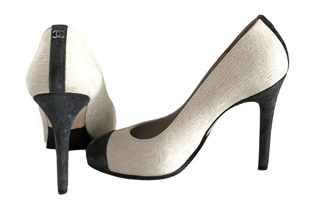 Chanel Heels, Pearl Grey and Anthracite Suede.