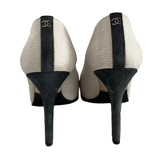 Chanel Heels, Pearl Grey and Anthracite Suede.