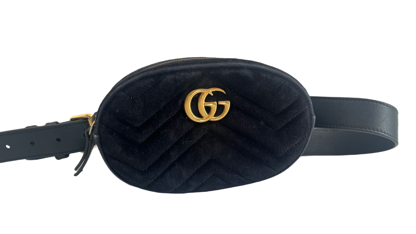 Gucci Marmont Belt Bag Black Velvet Adriana Pre loved Luxe